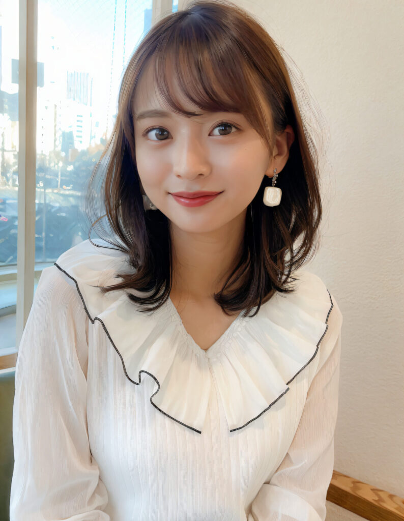 ミディアム　くびれヘア　レイヤーカット　外ハネ