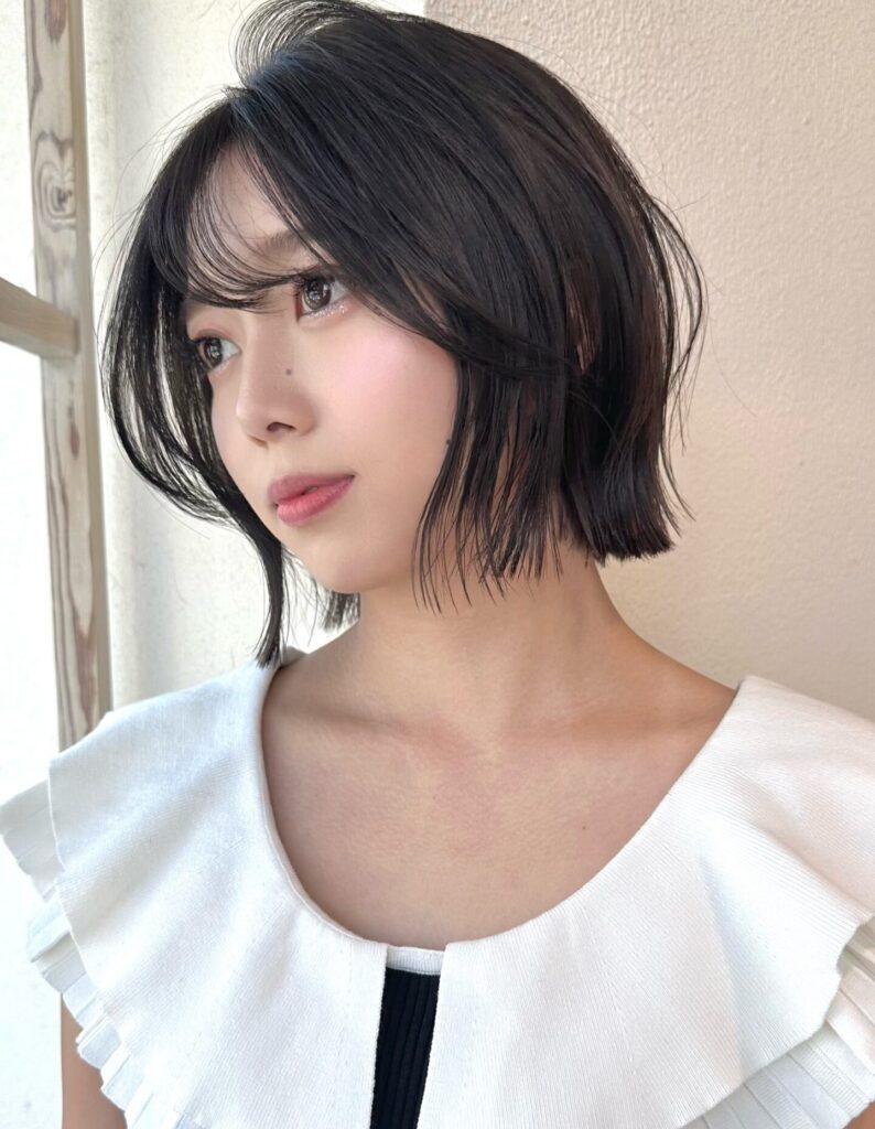 簡単大人可愛い小顔前下がりボブシースルー前髪20代30代40代