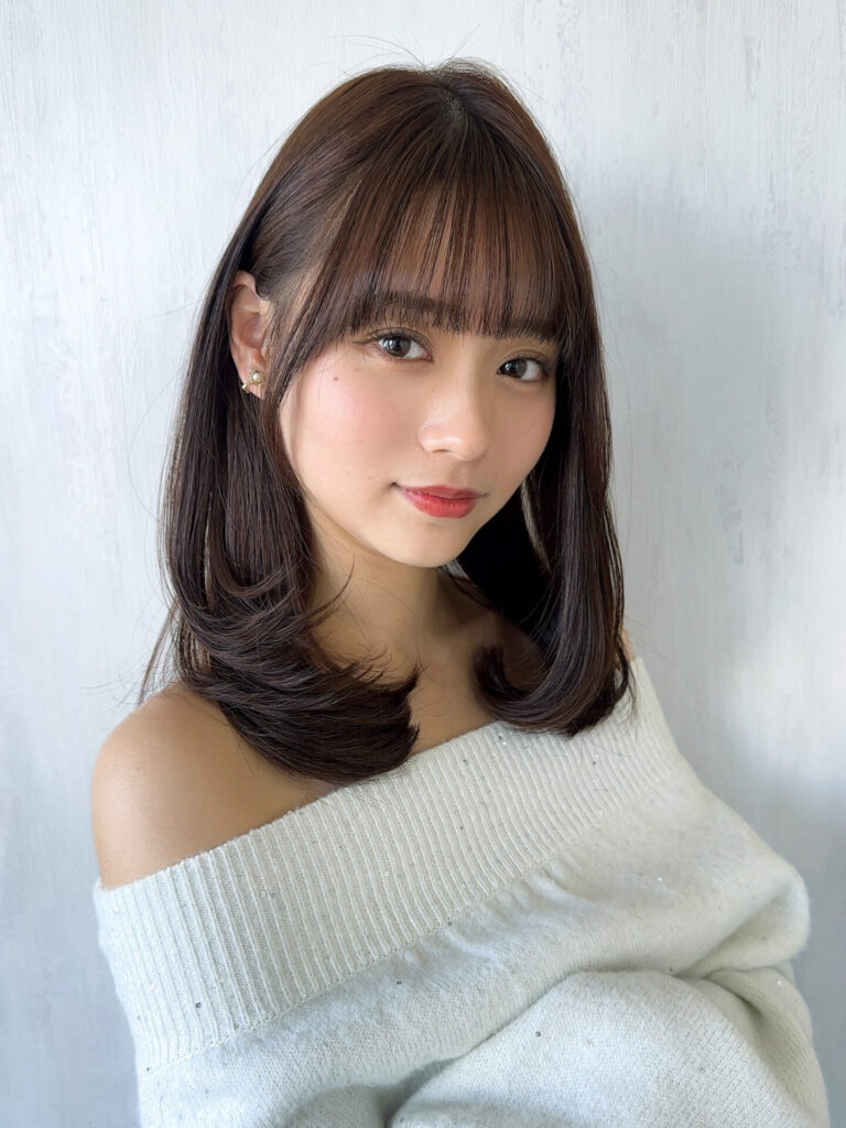 ワンカールレイヤースタイル/大人可愛い/小顔前髪カット/顔周り