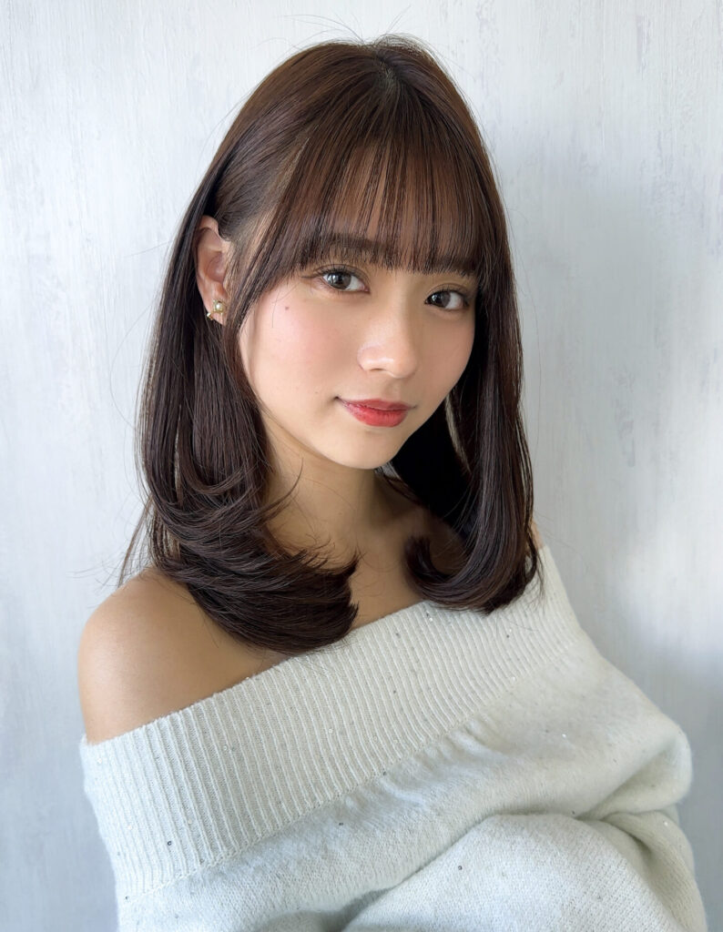 ワンカールレイヤースタイル/大人可愛い/小顔前髪カット/顔周り